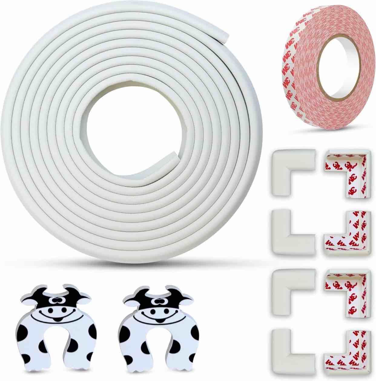 baby edge and corner protectors thick - 18 feet foam edge protector with 8 foam corner guards, 3m ad