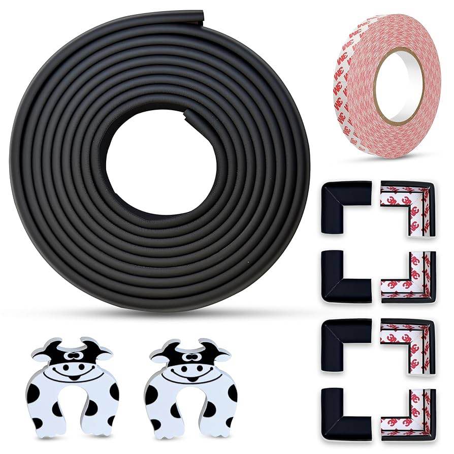 Baby Edge and Corner Protectors Thick - 18 Feet Foam Edge Protector with 8 Foam Corner Guards, 3M Ad