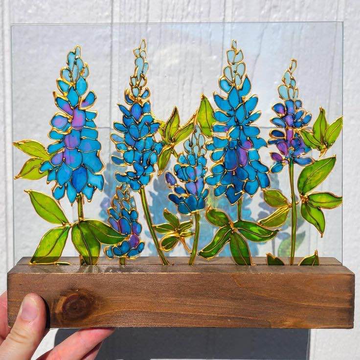 Texas Bluebonnet Decor Stained Glass Suncatcher Bluebonnet Gifts for Women Hand Painted Texas State 