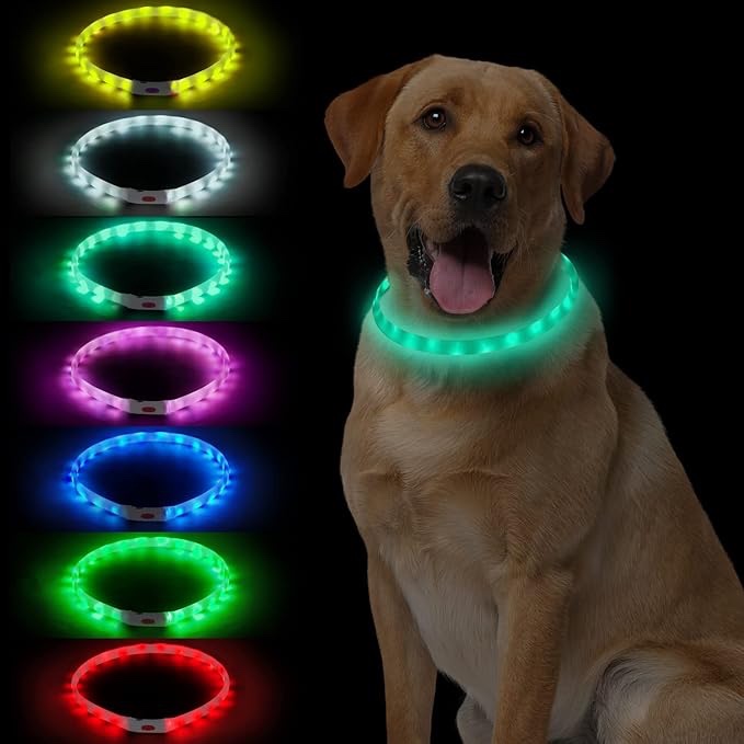 NOYCROW 7 Colors in one Light Up Dog Collar LED, Medium Large Dogs