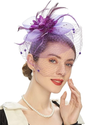 cizoe fascinator hats for women tea party headband kentucky derby wedding flower mesh veil fascinator one size a-purple
