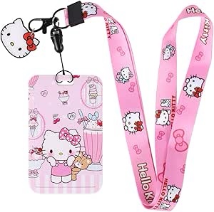 (LANYARD/KEYCHAIN ONLY) SIKUD Kawaii Cat Anime Lanyard, Pink Lanyards for Id Badges Wallet Keys Girls Women Men Kids Teachers Students