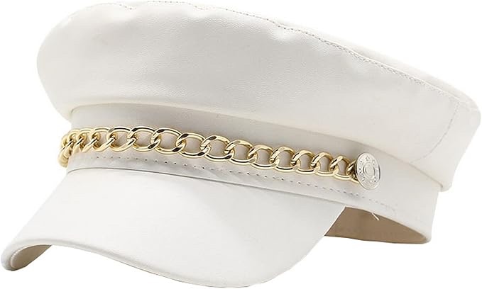 Women Yacht Captain Sailor Hat PU Newsboy Cabbie Baker Boy Peaked Beret Cap