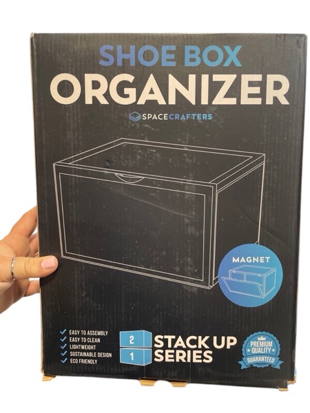 spacecrafters® shoe boxes clear plastic stackable with magnetic door, foldable shoe organizer, shoe storage organizer with lid, clear shoe storage boxes stackable, sneaker storage, shoe boxes