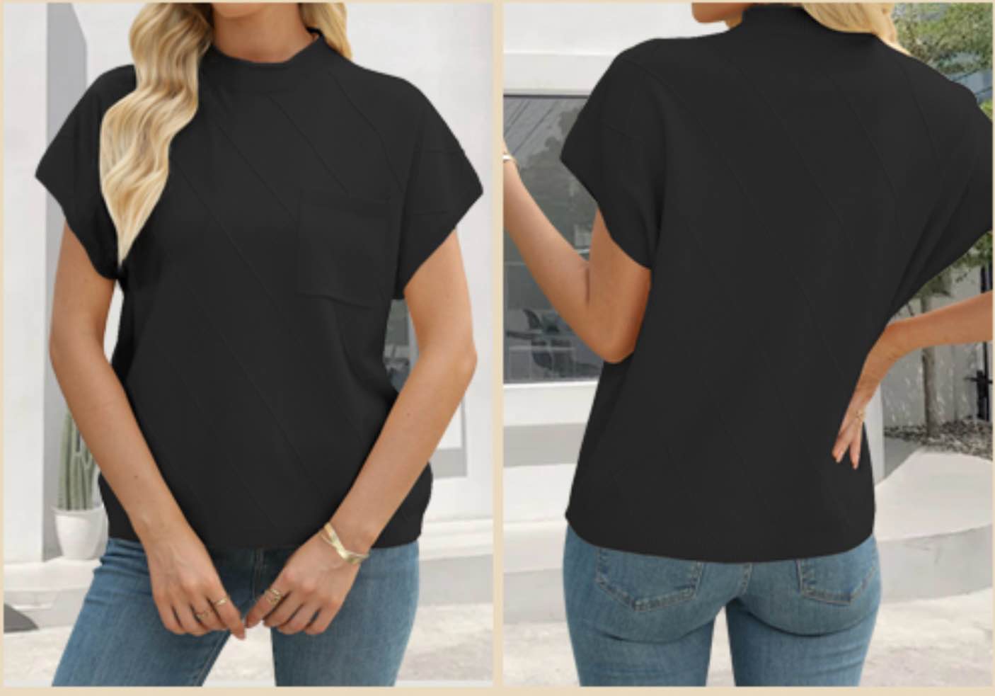 (Large) Tanou Womens Sleeveless Sweater Vest Mock Neck Sweater Tank Tops Knit Casual Loose Pullover with Chest Pocket Black Large