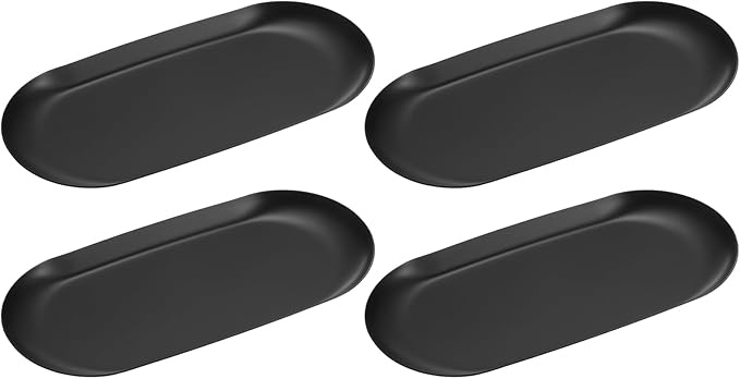 uxcell 4pcs Stainless Steel Decorative Trays, Bathroom Trays, Makeup Cosmetic Trays, Small Serving Trays for Candles Dessert Tray(Matte Black, 7.1x3.3inches)