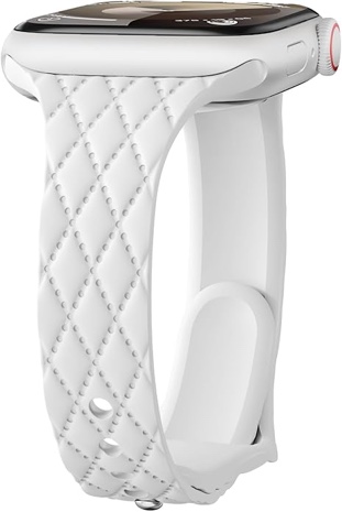 Thin Slim Silicone Band for Apple Watch — Band 40mm 42mm 41mm 38mm 46mm 45mm 44mm Women/Men — Skinny Narrow Checkered Matelasse Designer Sport Strap for iWatch Series 10 9 8 7 6 5 4 3 SE Ultra/2 49mm (WHITE, 44 45 46 49mm/series 3 2 1 42mm)