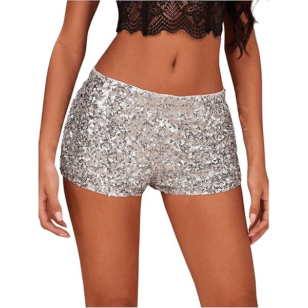 SOLY HUX Women's Sequin Shorts Elastic Low Rise Y2k Party Streetwear Mini Shorts