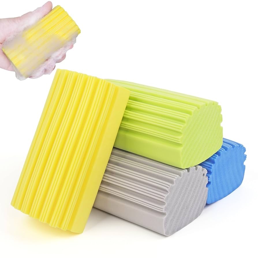 Dusting Sponge Damp Duster for Cleaning - 4 Packs Dust Sponge with Ridges Cleaning Tools, Reusable Duster Sponge Cleaning Supplies, Washable Wet Damp Duster Sponge Household for Kitchen, Bathroom