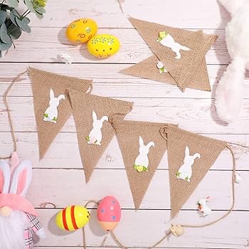 Easter Decorations Easter Bunny Banner Burlap Rabbit Bunting Garland Burlap Bunny Garland for Easter Decorations Fireplace Home Office Outdoor Party Supply