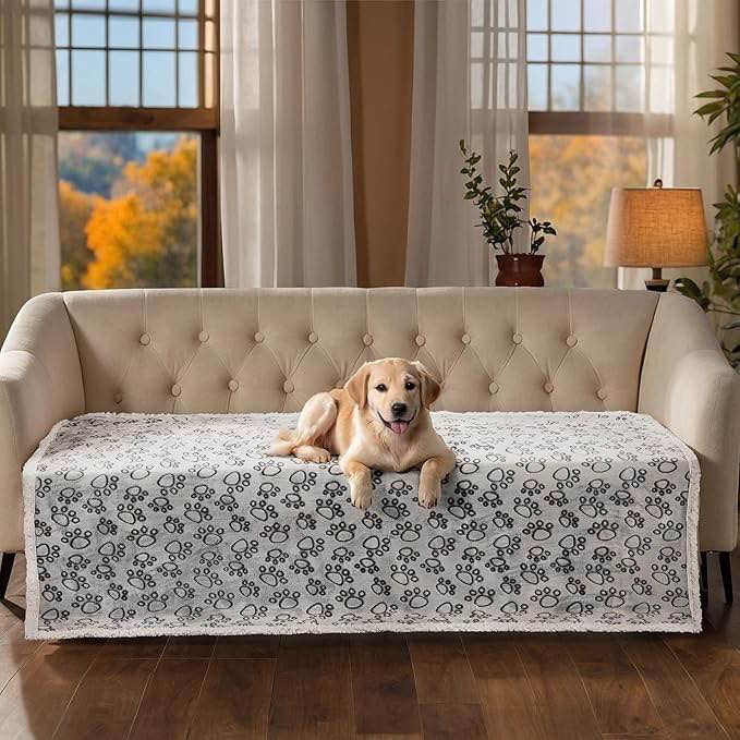Stuffed Waterproof Dog Bed Cover Pet Blanket, Washable Reusable Reversible Paw Print Water Proof Couch Covers Protector for Pets (Paw Print, 66 * 82inches)