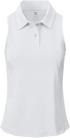 BASUDAM Women's Sleeveless Golf Shirts Back-Tuck UPF 50+ Active Tennis T-Shirts Polo Tank Tops Quick Dry White XL