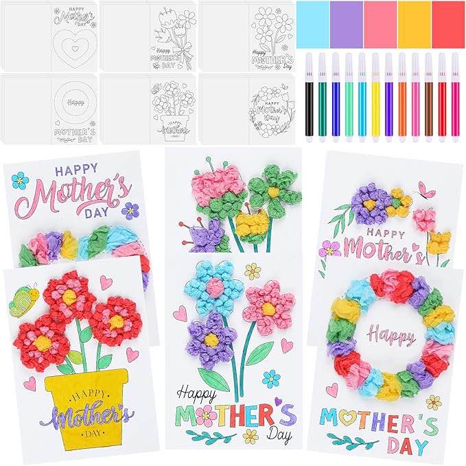 motipuns 24 sets mother's day card making kits diy mothers tissue flower paper craft make your own mom greeting card making kit for mother's day gift party decor fun home activities