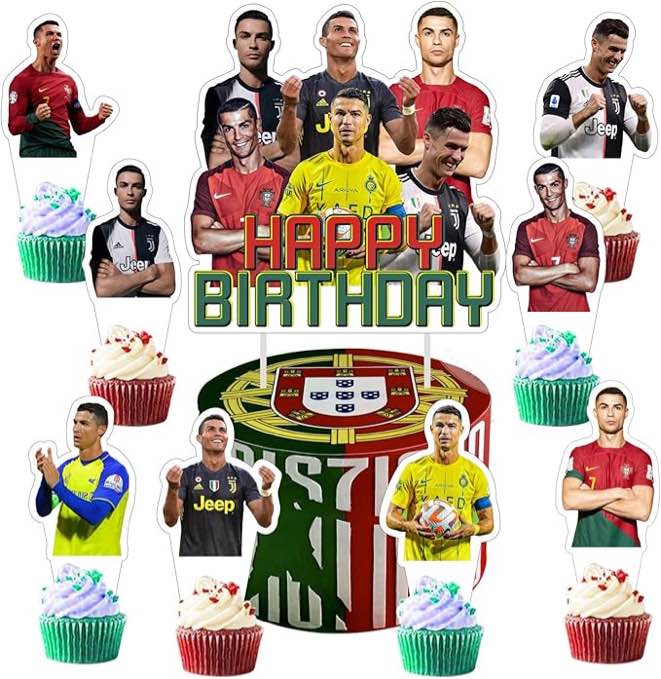 25pcs Soccer Cake Decorations with 1pcs Cake Topper, 24pcs Cupcake Toppers for Soccer Birthday Party Supplies