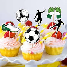 25pcs Soccer Cake Decorations with 1pcs Cake Topper, 24pcs Cupcake Toppers for Soccer Birthday Party Supplies.