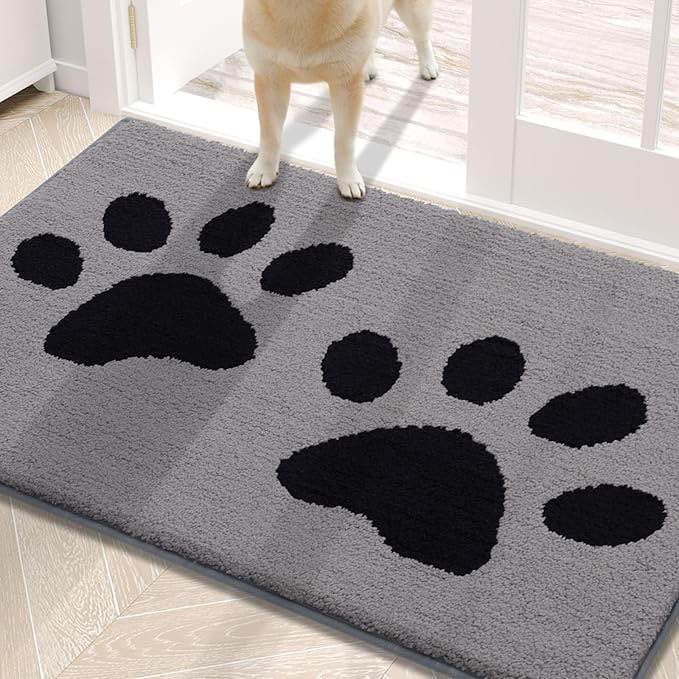 Buganda Dog Door Mat for Muddy Paws, Absorbent Dirt Trapper Washable Indoor Doormats, Non Slip Low-Profile Mud Mat for Dogs, Front Entrance Doormat for Inside Floor (59x24 Inches, Grey)