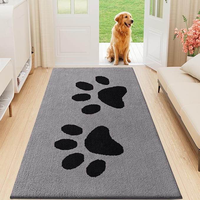 Buganda Dog Door Mat for Muddy Paws, Absorbent Dirt Trapper Washable Indoor Doormats, Non Slip Low-Profile Mud Mat for Dogs, Front Entrance Doormat for Inside Floor