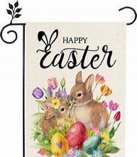Wodison Happy Easter Garden Flag 12x18 Inch Double Sided Outside, Small Burlap Floral Wreath Bunny Ear Farmhouse Yard Outdoor Decoration