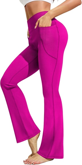 (Size XL) PINSPARK Womens Flare Yoga Pants Ribbed Bootcut Leggings High Waisted Flares Bottom Workouts Pants with Pockets