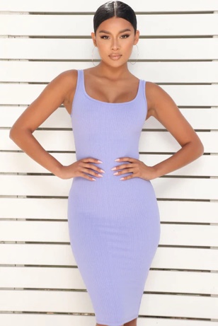 OQQ Snatched Midi Dress - Purple, XL