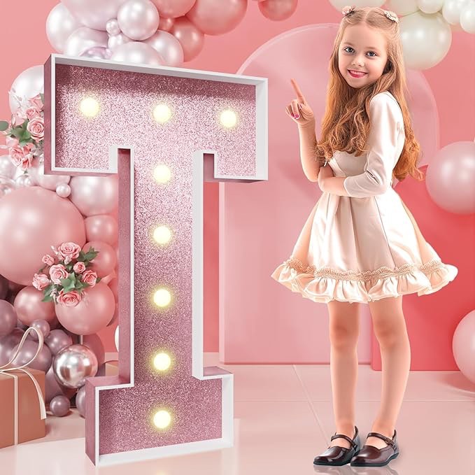 imprsv marquee letters rose-gold 3ft: rose gold party decor - light up letter t large 3 feet tall - party decorations letter for birthday wedding proposal events