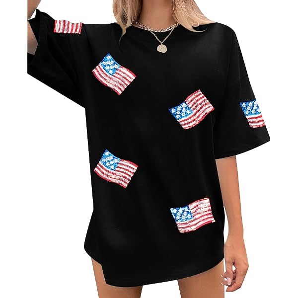 4th of July Shirts Women USA Shirt American Flag Shirt Oversized Patriotic American Pround Tee Independence Short Sleeve Top