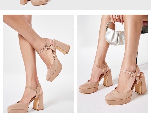 coutgo women's chunky platform high heels closed toe ankle strap pumps wedding party dress shoes