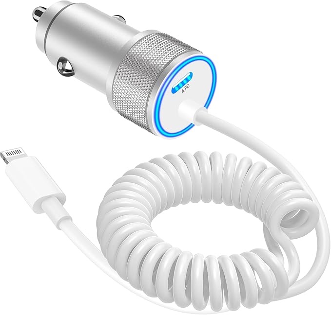 ?Apple MFi Certified?iPhone Fast Car Charger, Linocell 48W USB-C PD&QC3.0 Car Power Cigarette Lighter Car Carplay Charger + 6FT Coiled Type-C to Lightning Cable for iPhone 14 13 12 11 Pro XS XR X iPad