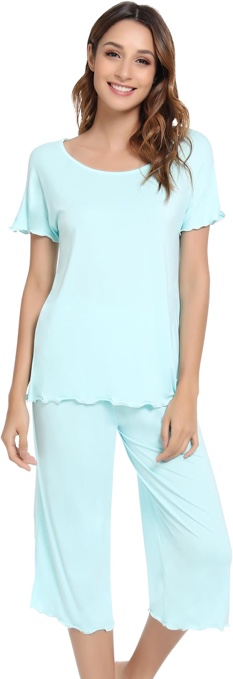 NACHILA Pajamas for Women-Viscose Made from Bamboo,Short Sleeve Sleepwear Cooling Pjs Top with Capri Pants Pajama Sets