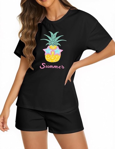 kfubuo women 2 piece pajamas set cute summer pj short sleeve and shorts matching sleepwear