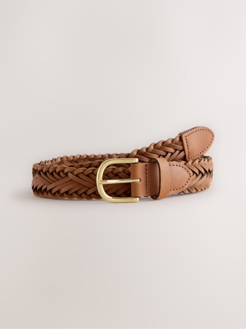 Tan Brown Hand Plaited Leather Belt