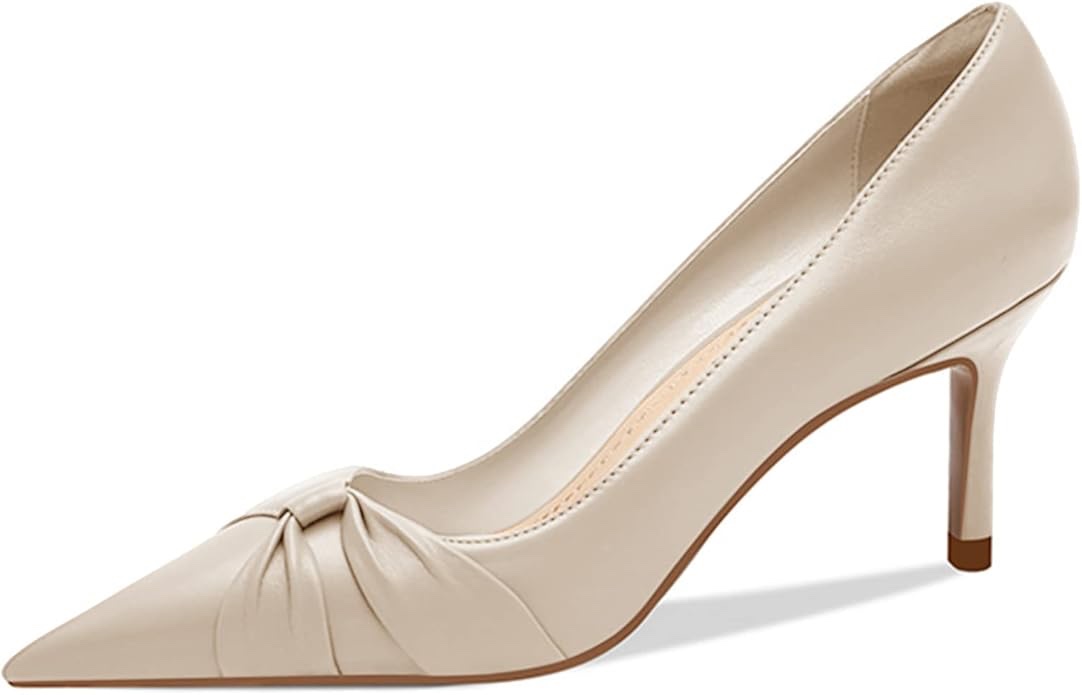 (Size: 6) PiePieBuy Womens Pointed Toe Pumps Twist Knot Stiletto Mid Heel Faux Leather Dress Shoes