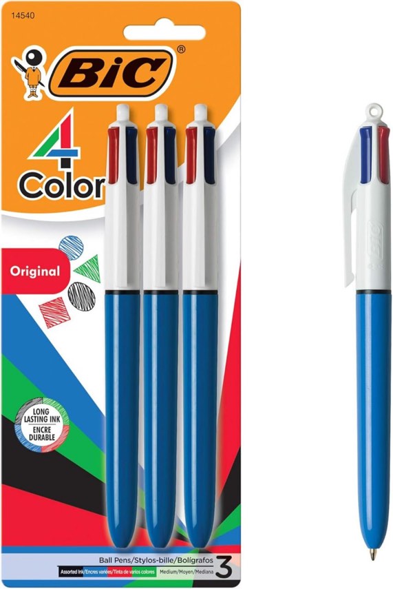 BIC 4-Color Ballpoint Pen, Medium Point (1 mm), Assorted Inks, Case of 18 Pens (MMP31)