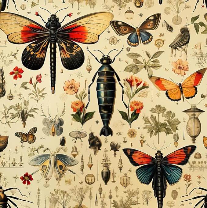 REDAMANCY Vintage Insects Butterfly Dragonfly Plants Leaf Specimen Museum Peel and Stick Wallpaper Stick on Contact Paper Vintage Wall Paper Easy Peel Off for nightstand Drawer Cabinet Renter