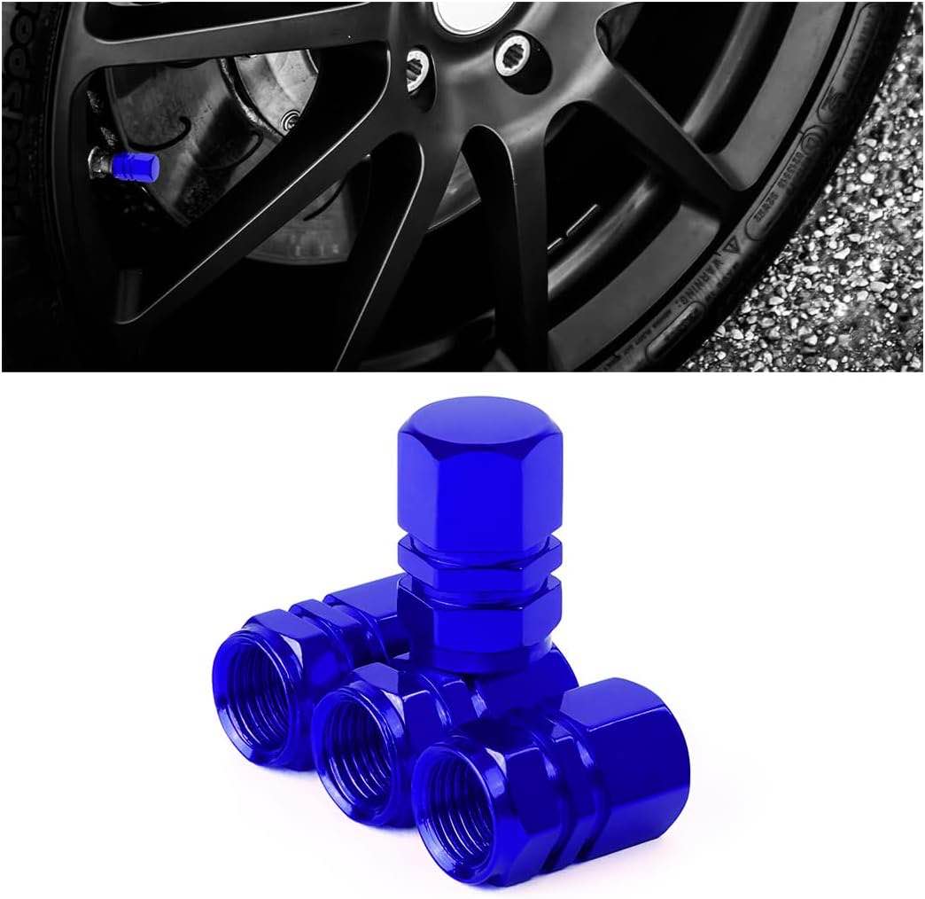 Car Tire Stem Valve Caps, 4 Pcs Aluminum Alloy Valve Stem Covers, Corrosion Resistant Leak-Proof Tire Cap Cover Accessories, Universal Wheel Air Valve Caps for SUV Car Bike (Blue, Hexgon) Hexgon BlUe