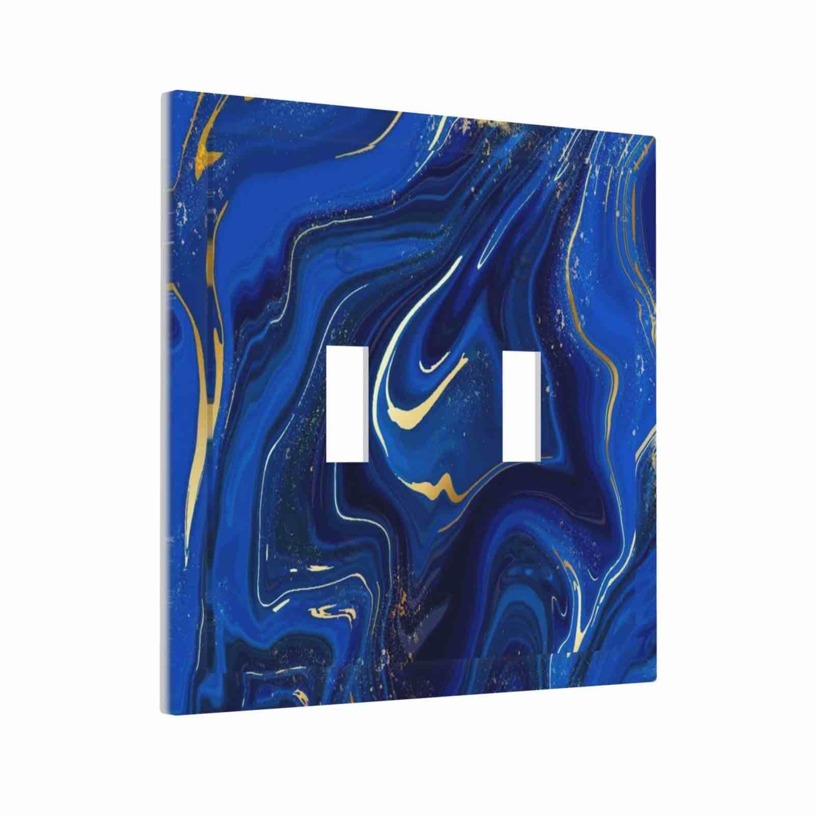 Black Blue Gold Marble 2 Gang Double Toggle Wall Plate Decorative Electrical Facplate For Kitchen Farmhouse Bedroom Bathroom Art Decor