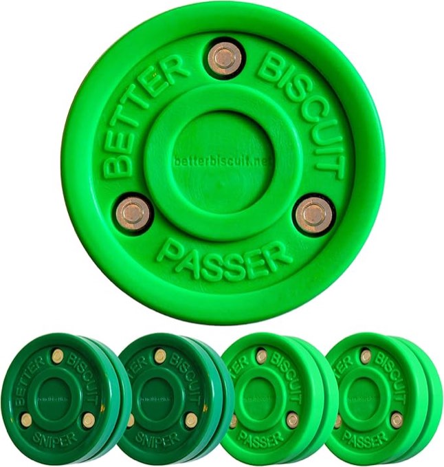 Better Biscuit 4 Pack - 2 Passers and 2 Snipers | Off-Ice Shooting, Stickhandling and Passing Pucks | These Biscuits are Great for Street Hockey
