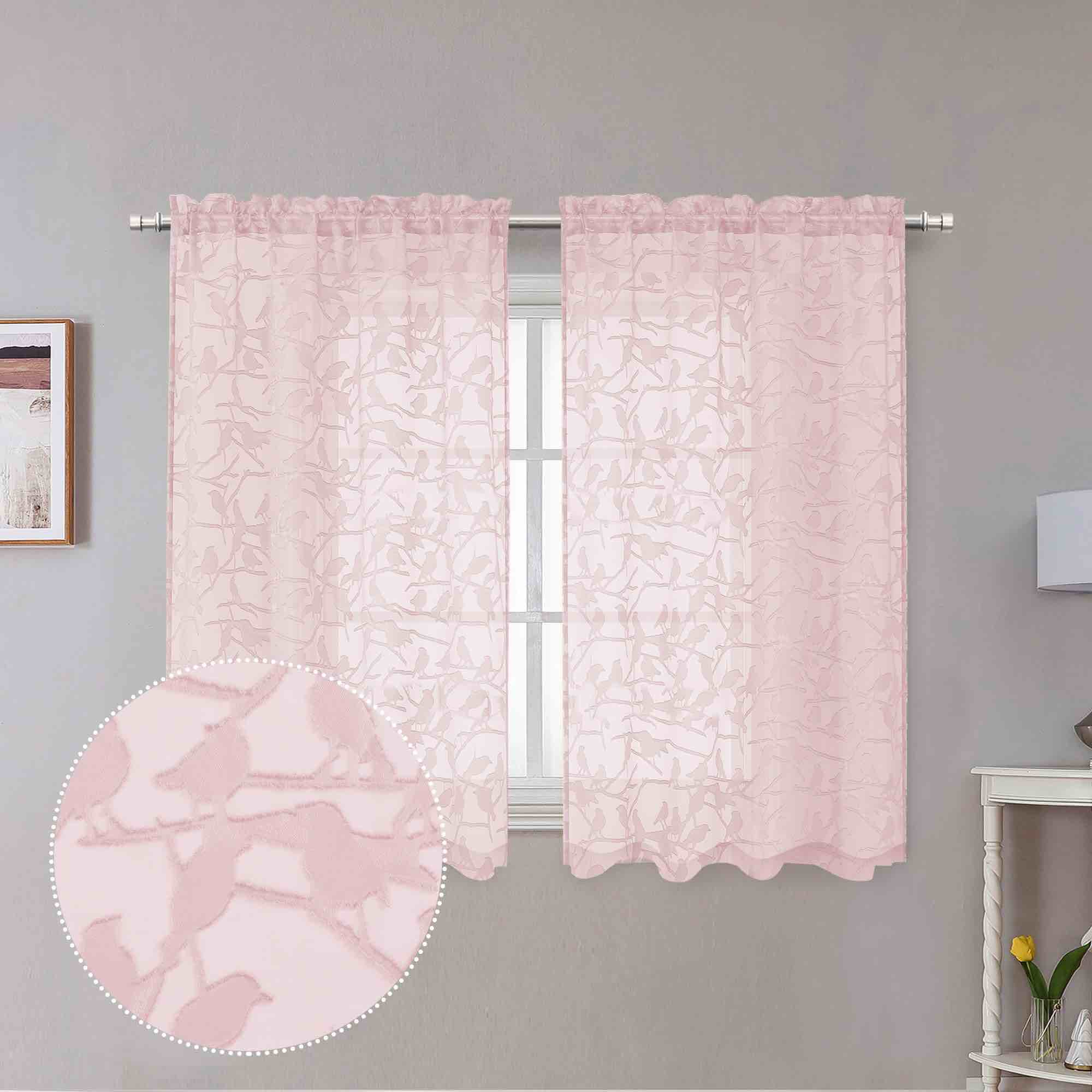ovzme anji textured blush sheer curtain 96 inch length 2 panels set, elegant farmhouse semi sheer di