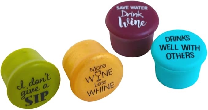 Capabunga 6a3 Wine Set Of 6 Bottle Stopper Assorted Brights W/black