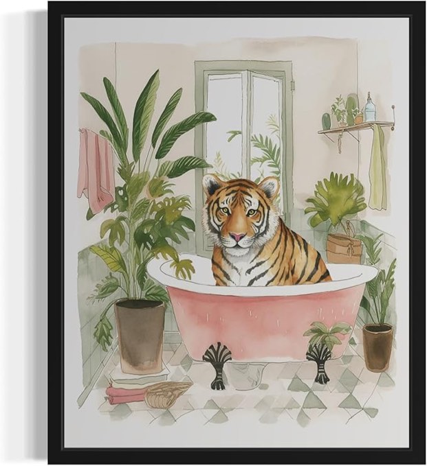 Tiger 2 Wall Art Poster Print, Animal Bathtub Pictures Restroom Wall Art Painting for Bathroom Decor