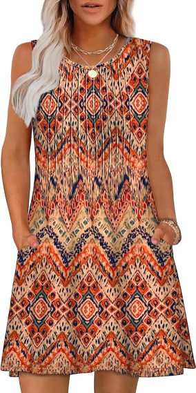 OFEEFAN Summer Dresses for Women Sleeveless Beach Vacation Traval Clothes Swimsuit Coverup with Pockets Floral/Plain Floral Aorange Small