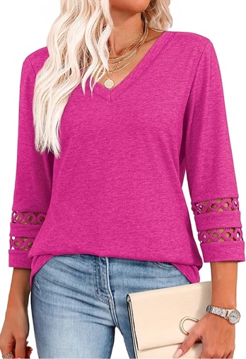 xieerduo 3/4 length sleeve womens tops crew neck pleated blouses for women dressy casual tunic shirts s-3xl