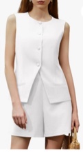 (medium) casly lamiit women's summer 2 piece outfits high waisted short sets crewneck button down vest business work blazer suit