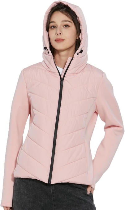 (Size L) DooHier Women's Athletic Jackets Long Sleeved Hooded Waterproof Zipper Skiing Jackets Winter Running Casual Jacket