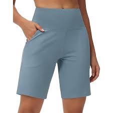 (Size S) YOYOYOGA Bermuda Shorts for Women Stretchy Soft Yoga Shorts with Pockets High Waisted Workout Running Athletic Short