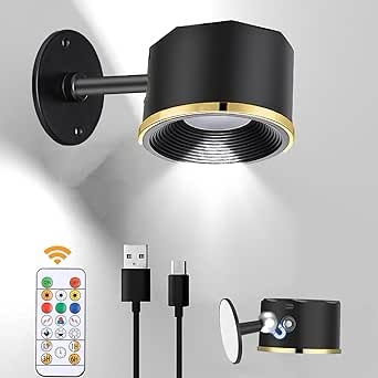 mioblue led wall mounted reading light, wireless wall sconce with remote, 360° rotation magnetic wall light rgb picture painting light with dimmable for living rooms,bedrooms, artwork, dartboard 
