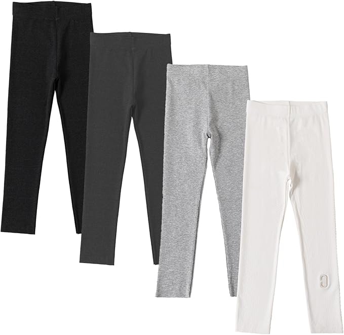 Chicduo 4 Pack Girls Leggings Yoga Pants for Kids Full Length Stretchy Pants Girls Solid Basic Leggings