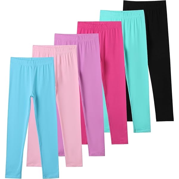 Chicduo 4 Pack Girls Leggings Yoga Pants for Kids Full Length Stretchy Pants Girls Solid Basic Leggings