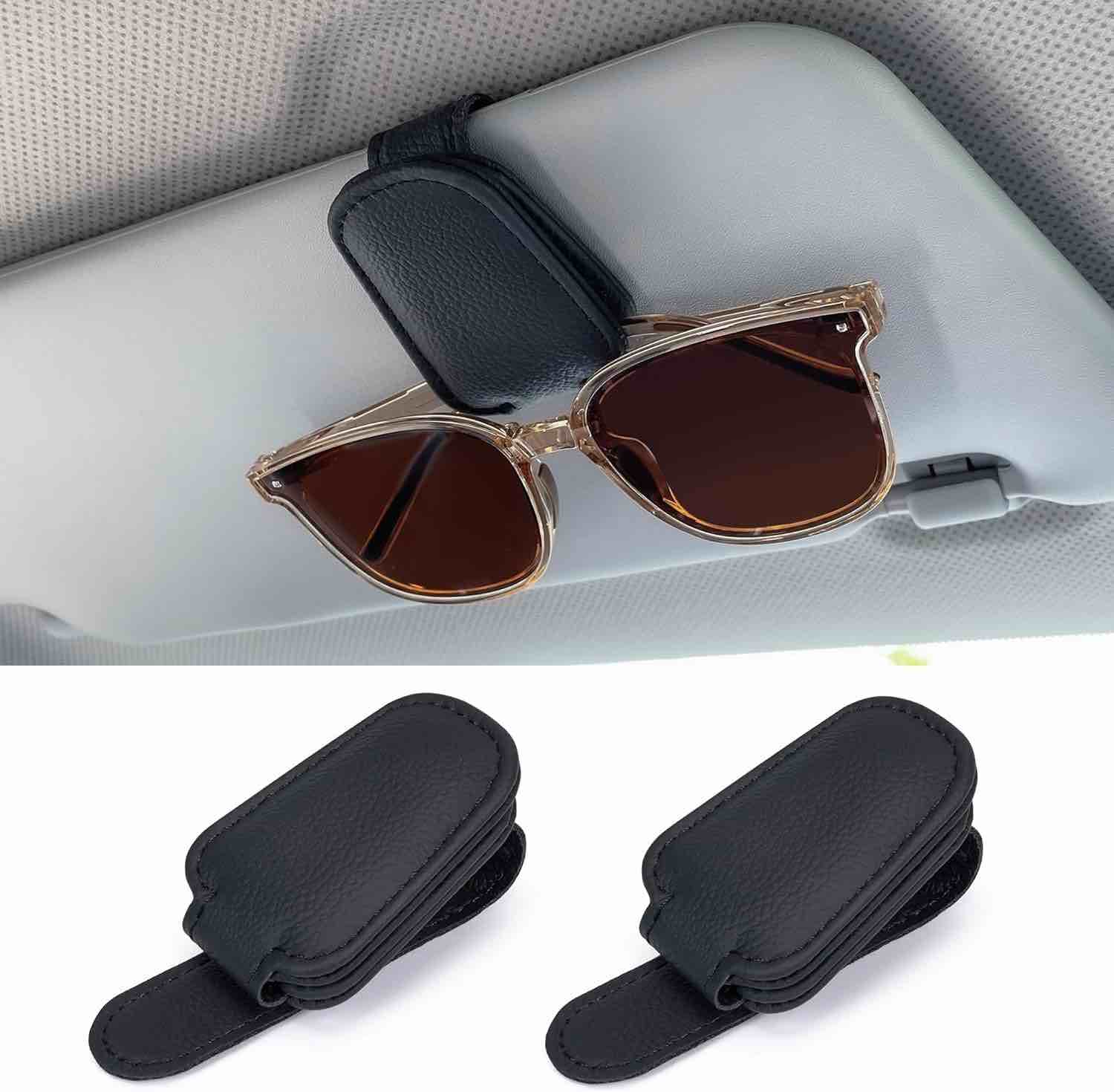 YGDMD 2PCS Magnetic Sunglass Holder for Car,Leather Visor Sunglasses Holder Clip Without Disturbing