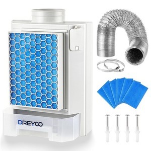dreyoo 3 in 1 dryer vent kit for indoor, stainless steel screen filter, 7.8 ft vent hose and 6 pieces polyester filters, with water drawer system for electric ventless dryer(green)